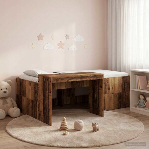 vidaXL Hoge Bed Frame met Bureau voor Kinderen Oud hout 98.5 x 200 cm