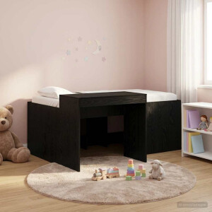 vidaXL Hoge Bed Frame met Bureau voor Kinderen Zwart Bewerkt hout