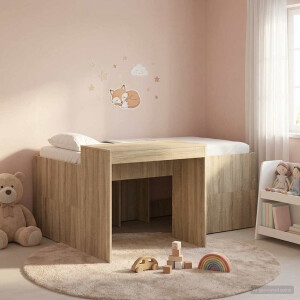 vidaXL Hoge Bed Frame met Bureau voor Kinderen Sonoma Eiken