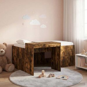 vidaXL Hoge Bed Frame met Bureau voor Kinderen Gerookt eiken