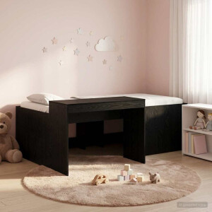 vidaXL Hoge Bed Frame met Bureau voor Kinderen Zwart Bewerkt hout