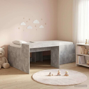 vidaXL Hoge Bed Frame met Bureau voor Kinderen Betongrijs Bewerkt hout