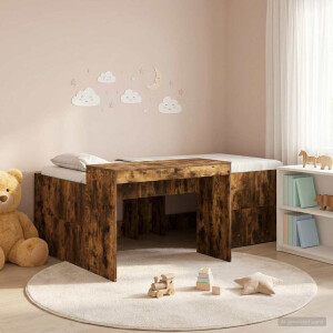 vidaXL Hoge Bed Frame met Bureau voor Kinderen Gerookt eiken