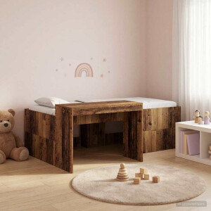 vidaXL Hoge Bed Frame met Bureau voor Kinderen Oud hout 75 x 190 cm
