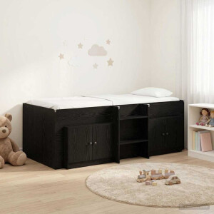 vidaXL Loft Bed Frame met Kast met opslag 3 st Zwart Bewerkt hout