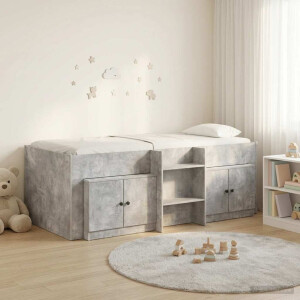 vidaXL Loft Bed Frame met Kast met opslag 3 st Betongrijs Bewerkt hout