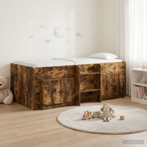 vidaXL Loft Bed Frame met Kast 3 st Gerookt eiken Bewerkt hout