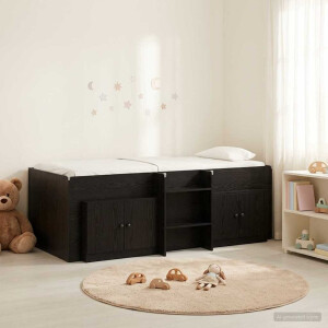 vidaXL Loft Bed Frame met Kast met opslag 3 st Zwart Bewerkt hout
