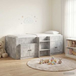 vidaXL Loft Bed Frame met Kast met opslag 3 st Betongrijs Bewerkt hout