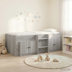 vidaXL Loft Bed Frame met Kast 3 st Grijs Sonoma Bewerkt hout