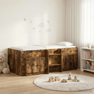 vidaXL Loftbed frame met kast 3 st Gerookt eiken Bewerkt hout