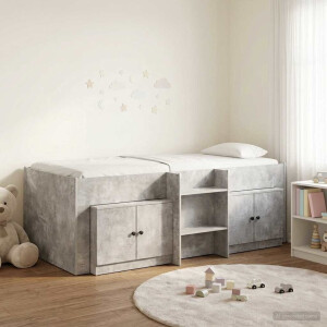 vidaXL Loft Bed Frame met Kast met opslag 3 st Betongrijs Bewerkt hout