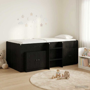vidaXL Loft Bed Frame met Kast met opslag 3 st Zwart Bewerkt hout