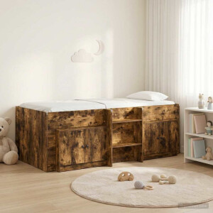 vidaXL Loft Bed Frame met Kast 3 st Gerookt eiken Bewerkt hout