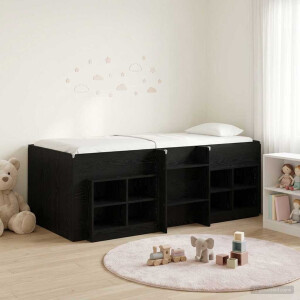 vidaXL Loft Bed Frame met Kast met plank 3 st Zwart Bewerkt hout
