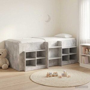 vidaXL Loft Bed Frame met Kast met plank 3 st Betongrijs Bewerkt hout