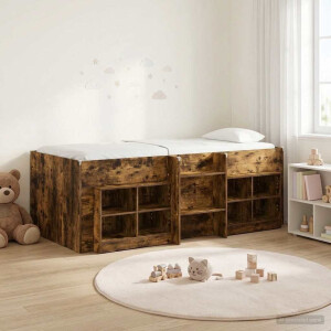 vidaXL Loft Bed Frame met Kast 3 st Gerookt eiken Bewerkt hout