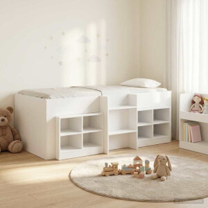 vidaXL Loft Bed Frame met Kast met plank 3 pcs Wit Bewerkt hout