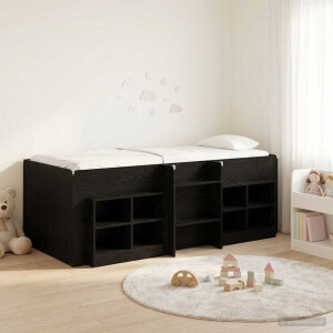 vidaXL Loft Bed Frame met Kast met plank 3 st Zwart Bewerkt hout