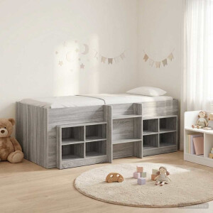 vidaXL Loft Bed Frame met Kast 3 st Grijs Sonoma Bewerkt hout