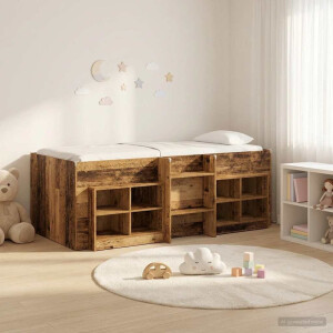 vidaXL Loft Bed Frame met Kast met plank 3 st Oud hout Bewerkt hout