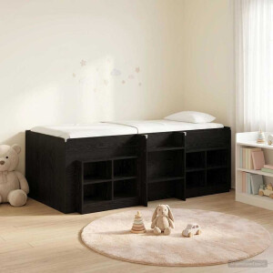 vidaXL Loft Bed Frame met Kast met plank 3 st Zwart Bewerkt hout