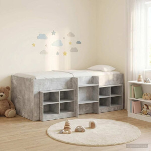 vidaXL Loft Bed Frame met Kast met plank 3 st Betongrijs Bewerkt hout