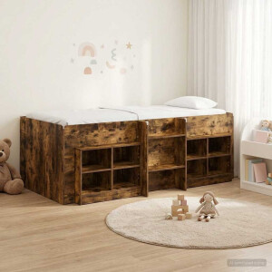 vidaXL Loft Bed Frame met Kast 3 st Gerookt eiken Bewerkt hout