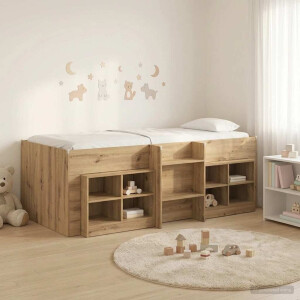vidaXL Loft Bed Frame met Kast 3 st Artisanaal eiken Bewerkt hout