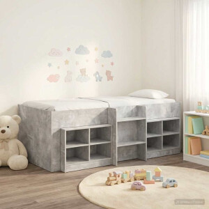 vidaXL Loft Bed Frame met Kast met plank 3 st Betongrijs Bewerkt hout
