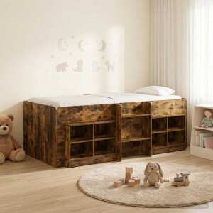 vidaXL Loft Bed Frame met Kast 3 st Gerookt eiken Bewerkt hout