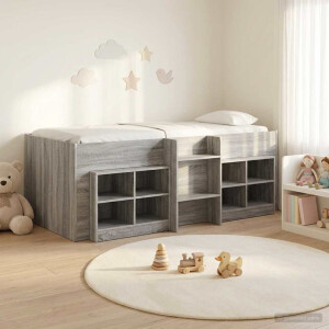 vidaXL Loft Bed Frame met Kast 3 st Grijs Sonoma Bewerkt hout
