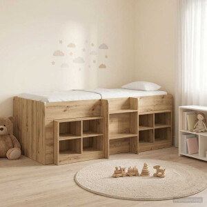 vidaXL Loft Bed Frame met Kast 3 st Artisanaal eiken Bewerkt hout