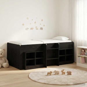vidaXL Loft Bed Frame met Kast met plank 3 st Zwart eiken Bewerkt hout