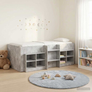 vidaXL Loft Bed Frame met Kast met plank 3 st Betongrijs Bewerkt hout