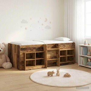 vidaXL Loft Bed Frame met Kast met plank 3 st Oud hout Bewerkt hout