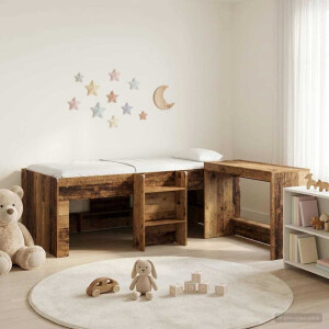 vidaXL Hoge Bed Frame met Bureau voor Kinderen 2 st Oud hout