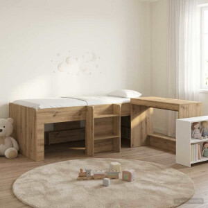 vidaXL Hoge Bed Frame met Bureau voor Kinderen 2 st Artisanaal eiken