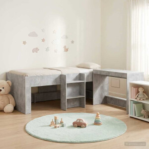 vidaXL Bedframe met Bureau 2 st Betongrijs Bewerkt hout