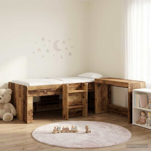 vidaXL Bedframe met Bureau 2 st Oud hout Bewerkt hout