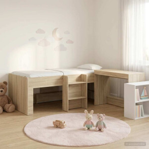 vidaXL Hoge Bed Frame met Bureau voor Kinderen 2 st Sonoma Eiken