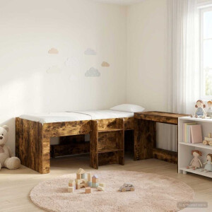 vidaXL Hoge Bed Frame met Bureau voor Kinderen 2 st Gerookt eiken