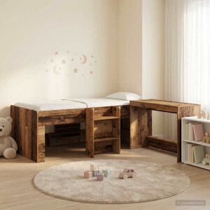 vidaXL Hoge Bed Frame met Bureau voor Kinderen 2 st Oud hout