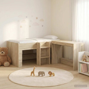 vidaXL Hoge Bed Frame met Bureau voor Kinderen 2 st Sonoma Eiken