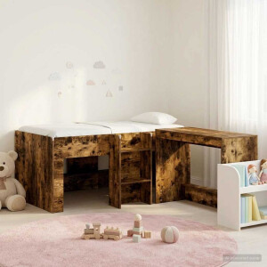 vidaXL Hoge Bed Frame met Bureau voor Kinderen 2 st Gerookt eiken