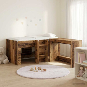 vidaXL Hoge Bed Frame met Bureau voor Kinderen 2 st Oud hout