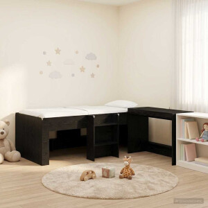 vidaXL Hoge Bed Frame met Bureau voor Kinderen Zwart eiken 90 x 190 cm