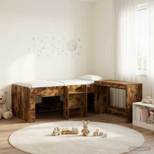 vidaXL Hoge Bed Frame met Bureau voor Kinderen 2 st Gerookt eiken