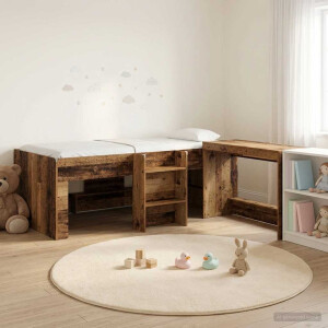 vidaXL Hoge Bed Frame met Bureau voor Kinderen Oud hout 90 x 190 cm
