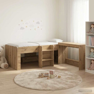 vidaXL Hoge Bed Frame met Bureau voor Kinderen 2 st Artisanaal eiken